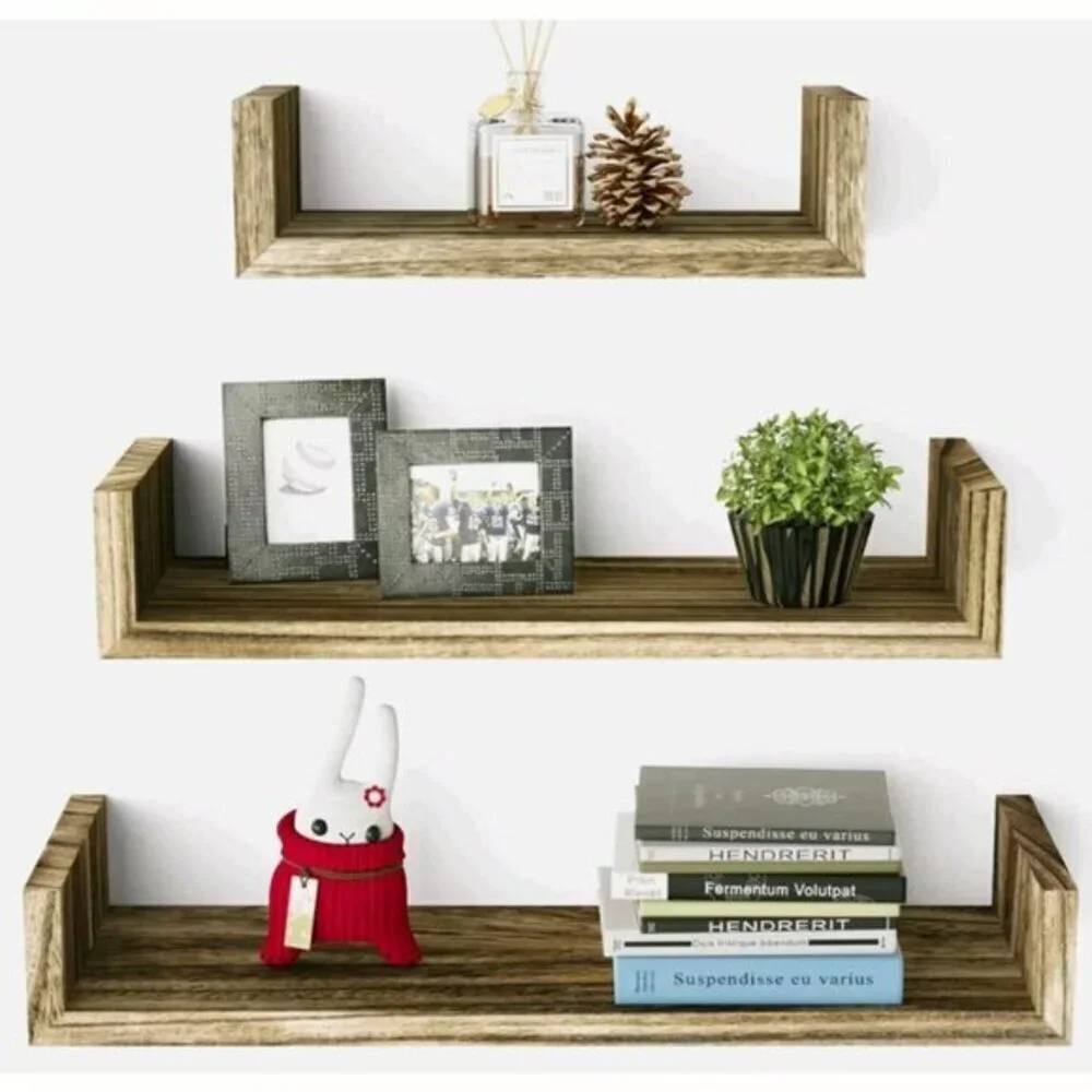 U Shelves - Set of 3 Shelves - Torched Finish - Brown - 3 Different Sizes